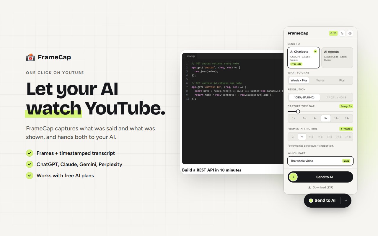 The FrameCap button and menu on a YouTube video page