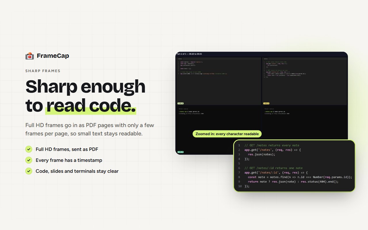 Close-up of a FrameCap frame where small code in a YouTube tutorial is fully readable